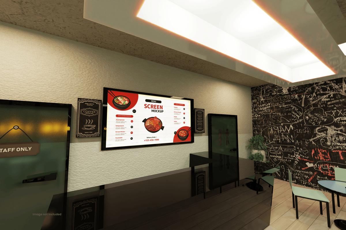 Obrázková galéria (digitálne menu) na obrazovke v modernej reštaurácii